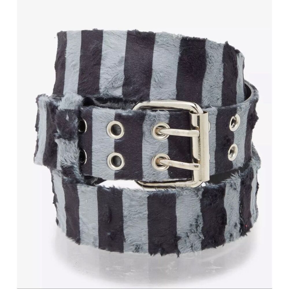 Hot Topic Black & Grey Stripe Faux Fur Grommet Belt New Size Large Unisex